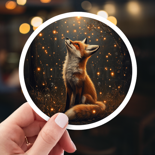 Fox and Fireflies Vinyl Sticker