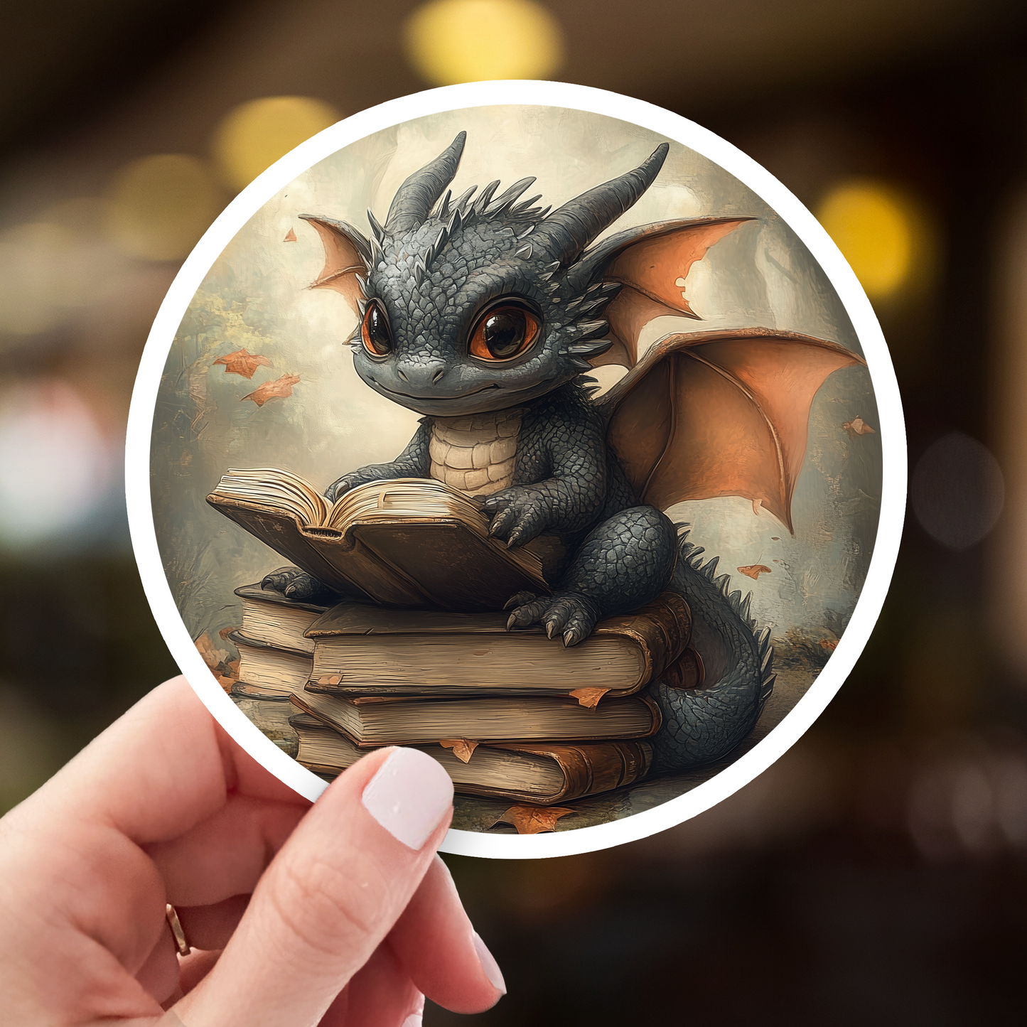 Book Dragon Sticker - Kiss-Cut Vinyl Decal for Book Lovers