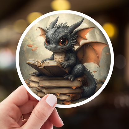 Book Dragon Sticker - Kiss-Cut Vinyl Decal for Book Lovers