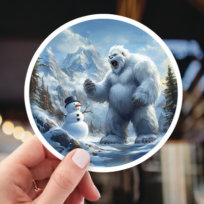 Yeti Yelling at Snowman Sticker