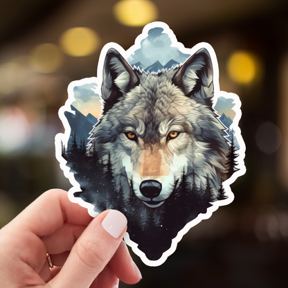 Double Exposure Wolf in the Forest Sticker