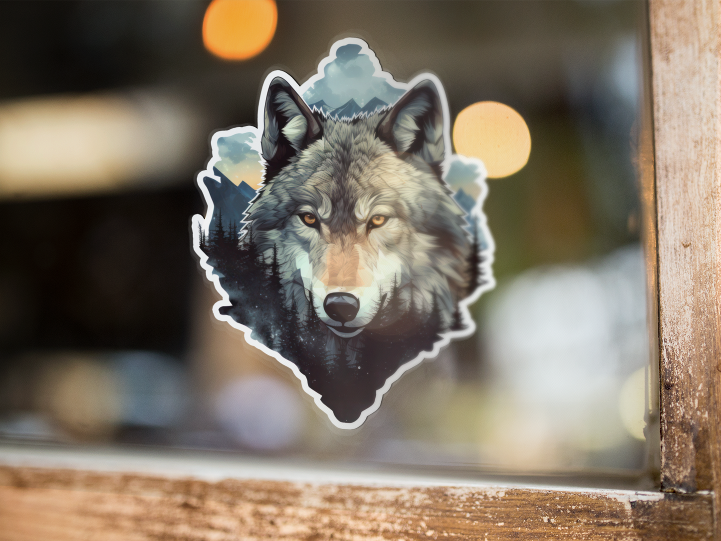 Double Exposure Wolf in the Forest Sticker