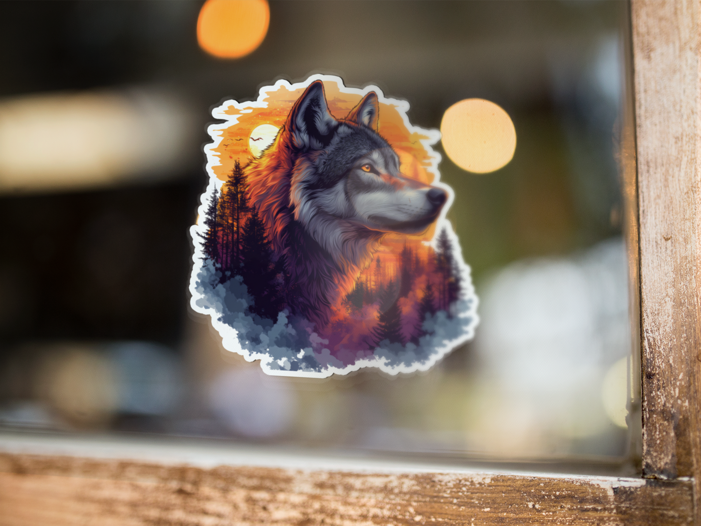 Double Exposure Timber Wolf in the Forest Sticker - Vinyl Decal