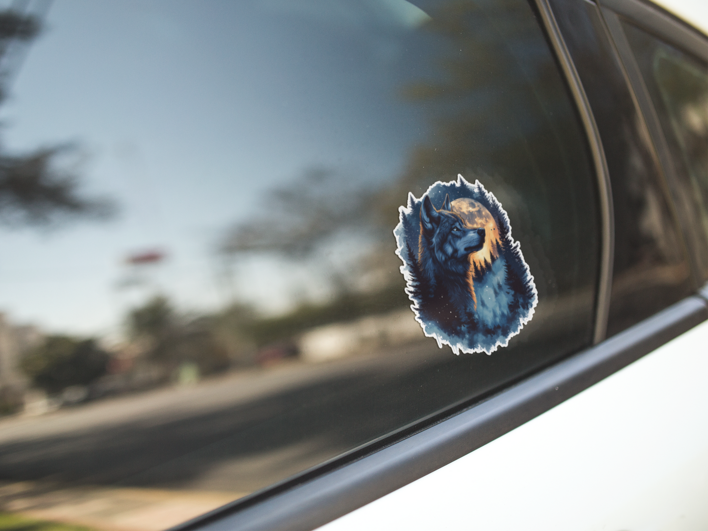 Double Exposure Timber Wolf with the Moon - Vinyl Decal